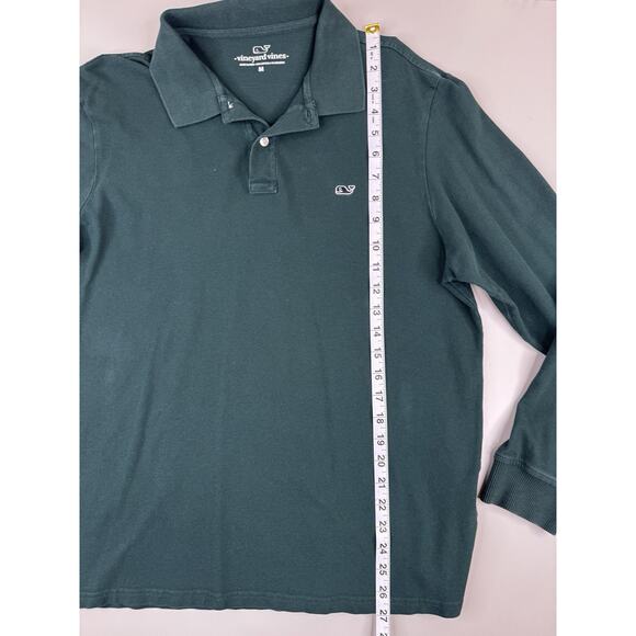 Vineyard Vines Mens Medium Green Long Sleeve Polo Shirt Whale Logo Preppy Golf - Picture 4 of 9